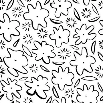 Hand drawn simple abstract flower seamless pattern Stock Illustration