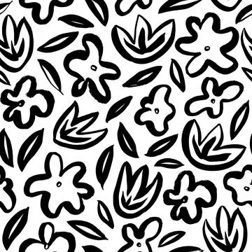 Hand drawn simple abstract flower seamless pattern Stock Illustration