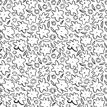 Hand drawn simple abstract flower seamless pattern Stock Illustration