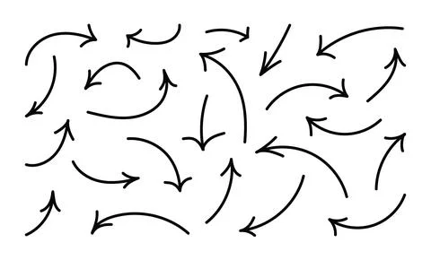 Hand drawn simple arrows with editable stroke. Doodle directions on white b.. Stock Illustration