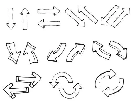 Hand drawn simple arrows set made in vector Stock Illustration