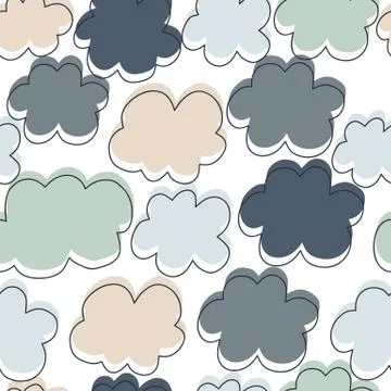 Hand drawn simple clouds seamless pattern. Rain backdrop. Stockillustratie