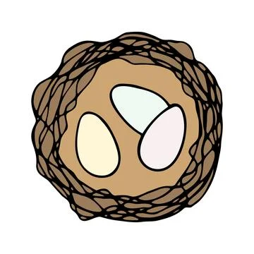 Hand drawn simple easter eggs in the nest. Stock Illustration