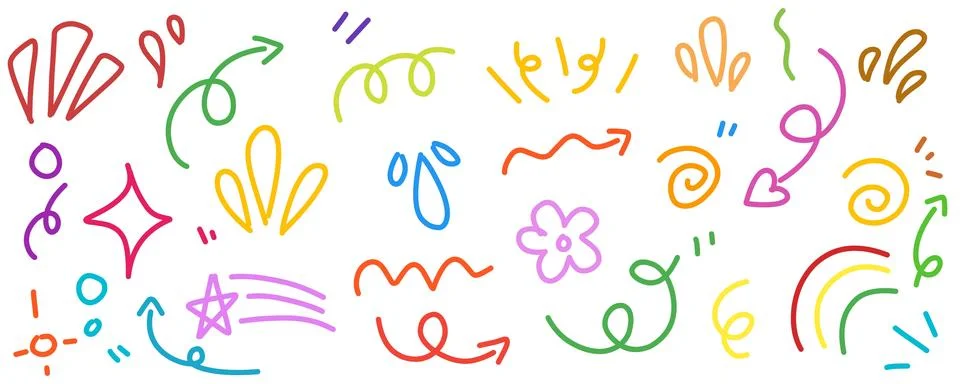 Hand drawn simple elements set. Doodle vector illustration Stock Illustration