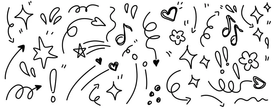 Hand drawn simple elements set. Doodle vector illustration 库存插图