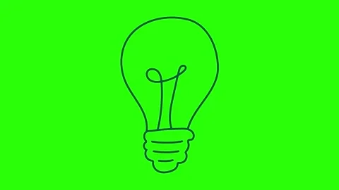 Hand Drawn Simple Light Bulb Outline Glowing Animation Green Screen Stock Footage 336849744