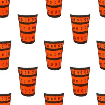 Hand-drawn simple red kitchen supplies, cup, teapot. Crockery illustration. Illustrazione stock