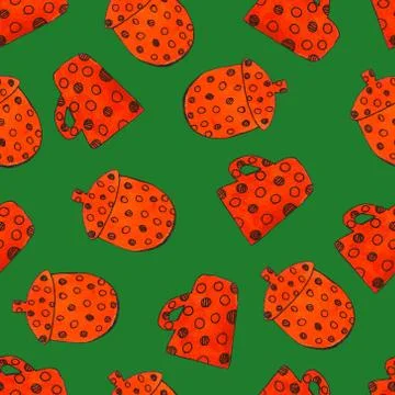 Hand-drawn simple red kitchen supplies, cup, teapot. Crockery illustration. Illustrazione stock