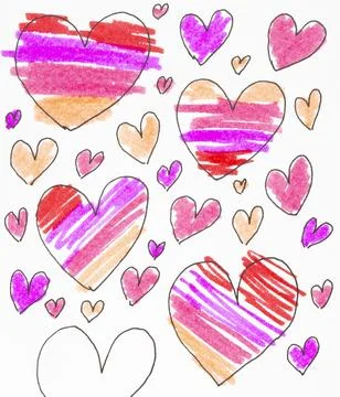 Hand Drawn Simple Scribble Love Hearts Pen Sketch Illustration Pink on a Wh.. Stock Illustration