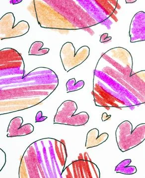 Hand Drawn Simple Scribble Love Hearts Pen Sketch Illustration Pink on a Wh.. Stock Illustration