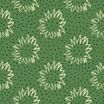 Hand drawn simple seamless pattern with yellow light contoured sun silhouette Stock Illustration