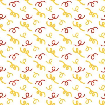Hand drawn Simple seamless pattern with red and yellow serpentine and confetti Stock Illustration