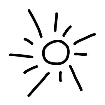 Hand drawn simple sun with arrow rays in doodle style. Cute simple sun, perfect Stock Illustration