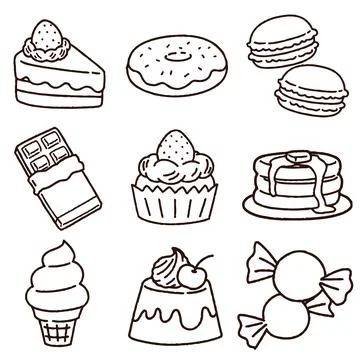 Hand-drawn simple sweets illustrations set Stock Illustration