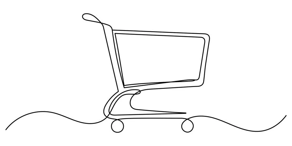 Hand drawn single continuous line shopping trolley illustration vector desi.. Stock Illustration