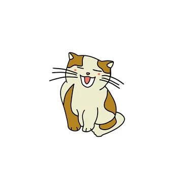 Hand drawn sitting cute yellow cat on a white background Stock Illustration