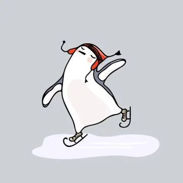 Hand drawn skating penguin Stock Illustration