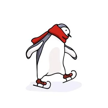 Hand drawn skating penguin Stock Illustration