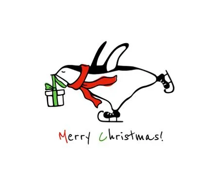 Hand drawn skating penguin Stock Illustration