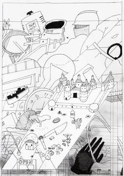 Hand-drawn sketch of abstract objects, knights Ilustração Stock