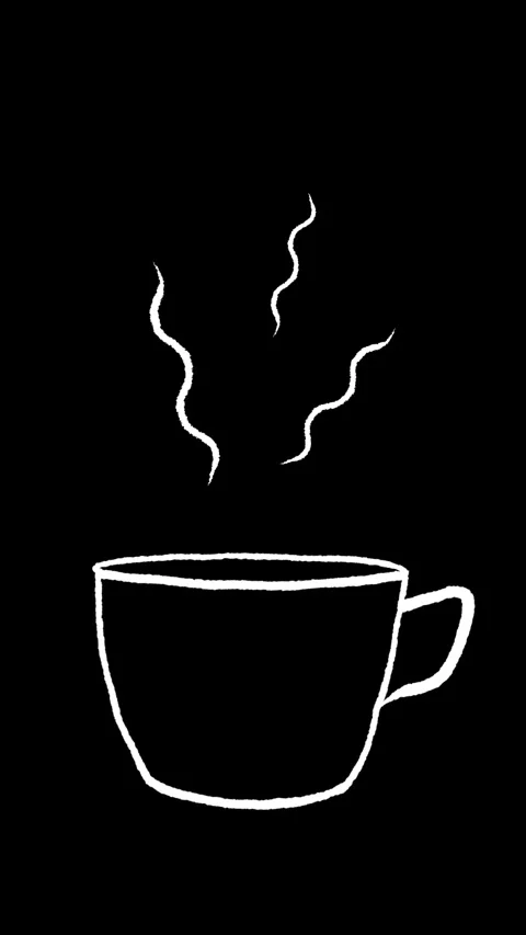 Hand drawn sketch animation of a steaming coffee cup on a black background. Stock Footage 322574344