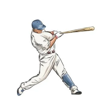 Hand drawn sketch of baseball player in color isolated on white background Stock Illustration