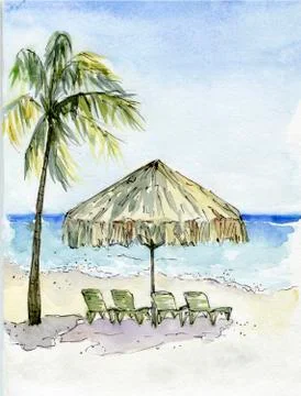 Hand drawn sketch of a beach Stock Illustration