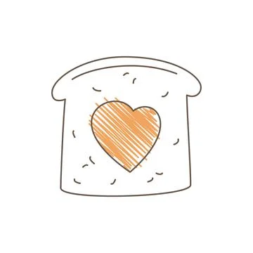 Hand Drawn Sketch Of A Bread Slice With Orange Heart Hatching On Top Stock Illustration