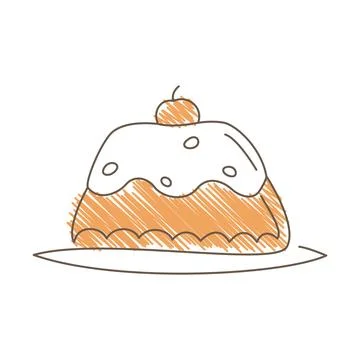 Hand Drawn Sketch Of A Cake With Cherry On Top And Wavy Icing Stock Illustration