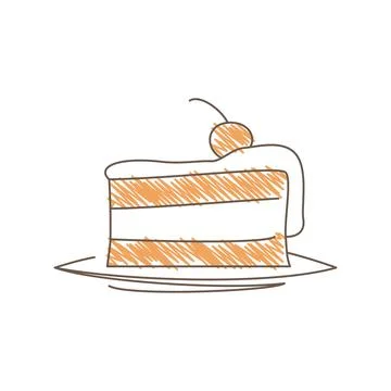 Hand Drawn Sketch Of A Cake Slice With Whipped Cream And Cherry Stock Illustration