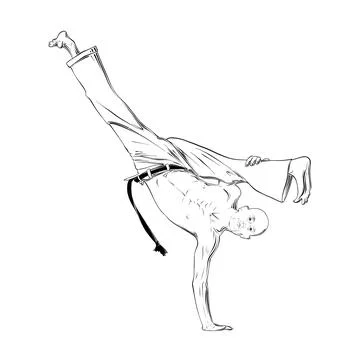 Hand drawn sketch of capoeira dancer in black isolated on white background. Illustration