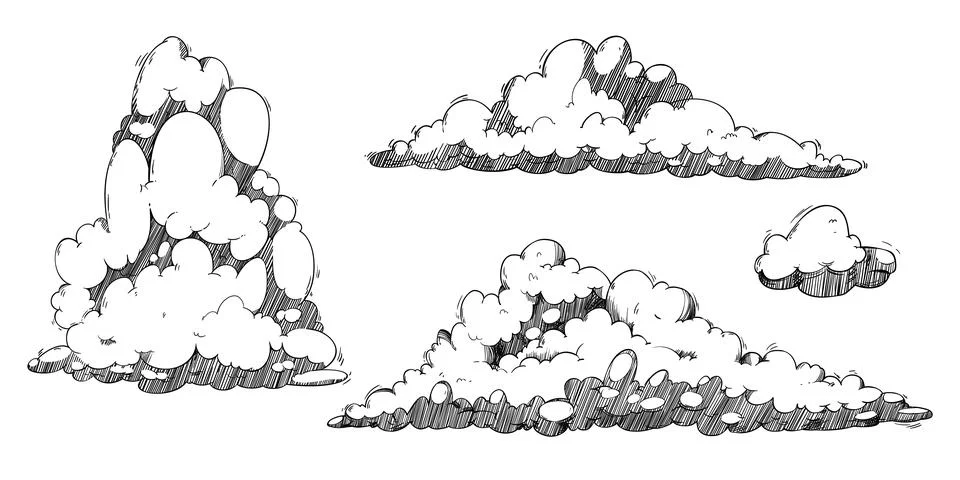 Hand drawn sketch clouds isolated on white Stock Illustration