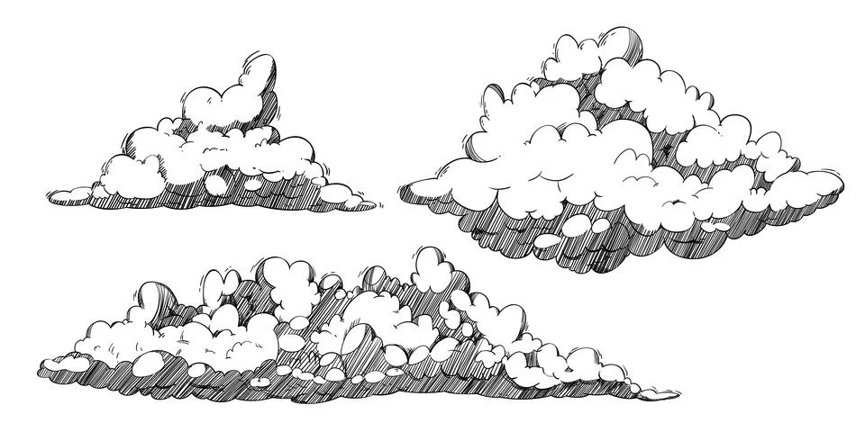 Hand drawn sketch clouds isolated on white Stock Illustration
