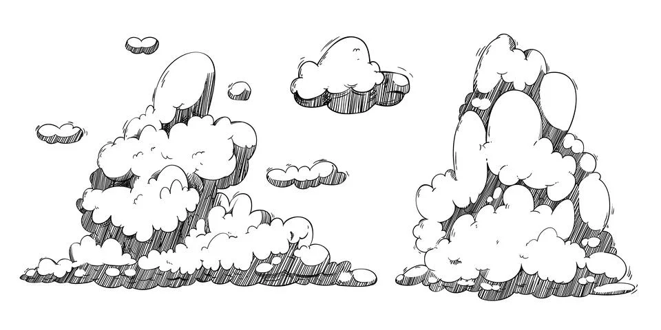 Hand drawn sketch clouds isolated on white Stock Illustration