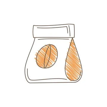 Hand Drawn Sketch Of A Coffee Bean Bag With Large Orange Grain Illustration Stock Illustration