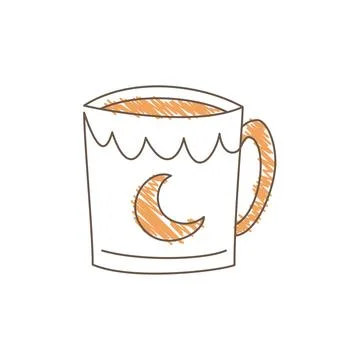 Hand Drawn Sketch Of A Coffee Mug With Crescent Moon Design And Orange Accent Illustration