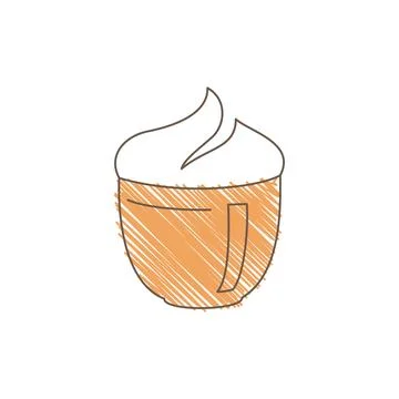 Hand Drawn Sketch Of A Cup With Light Orange Hatching And Fluffy Whipped Crea Stock Illustration