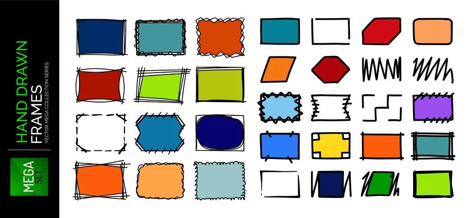 Hand drawn sketch doodle frames, borders, square and rectangle shapes for text Illustrazione stock