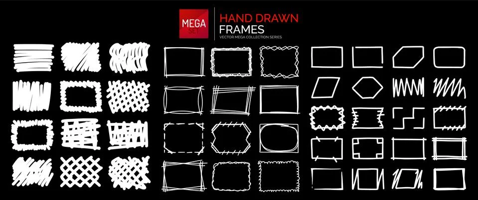 Hand drawn sketch doodle frames, borders, square and rectangle shapes for text 스톡 일러스트
