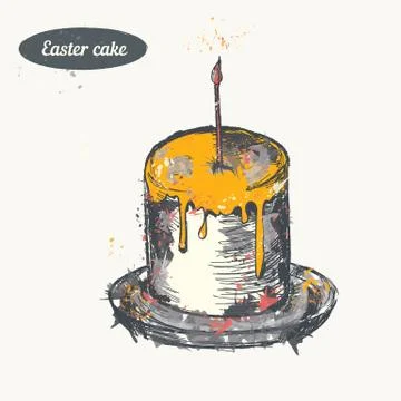 Hand drawn sketch. Easter cake. Vector vintage illustration. Isolated object on Stock Illustration