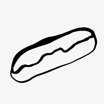 Hand-drawn sketch of an eclair, isolated on white. Stock Illustration