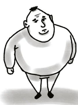 Hand drawn sketch of Fat cute guy Standing isolated on white Stock Illustration