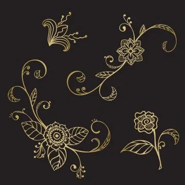 Hand drawn sketch floral elements Stock Illustration