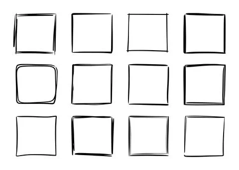 Hand drawn sketch frame vector. Simple doodle rectangle pencil frame border イラスト素材