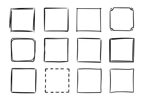 Hand drawn sketch frame vector. Simple doodle rectangle pencil frame border イラスト素材