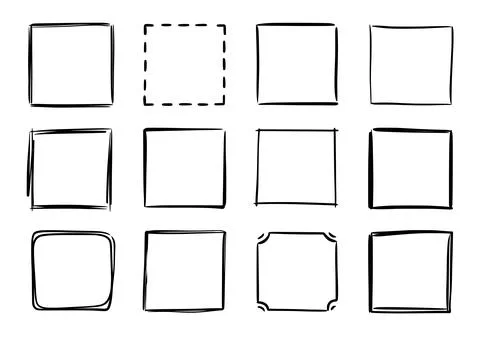 Hand drawn sketch frame vector. Simple doodle rectangle pencil frame border イラスト素材