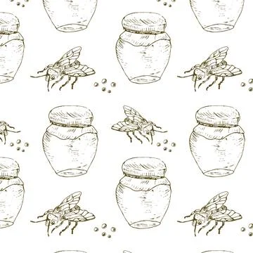Hand drawn sketch of honey elements - pattern Stock Illustration