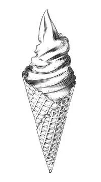 Hand drawn sketch of icecream in black isolated on white background. Detailed Stock Illustration