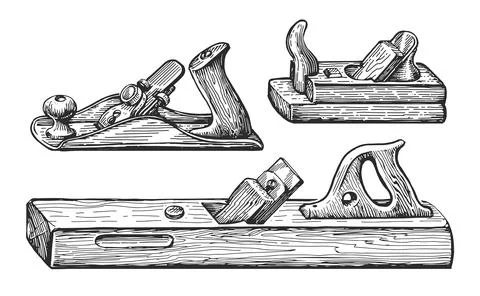 Hand drawn sketch of jointer tool in engraved style. Vintage etching drawing Stock Illustration