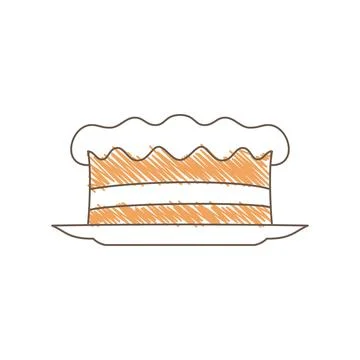 Hand Drawn Sketch Of A Layered Cake With Fluffy Cream On A Simple Plate Stock Illustration